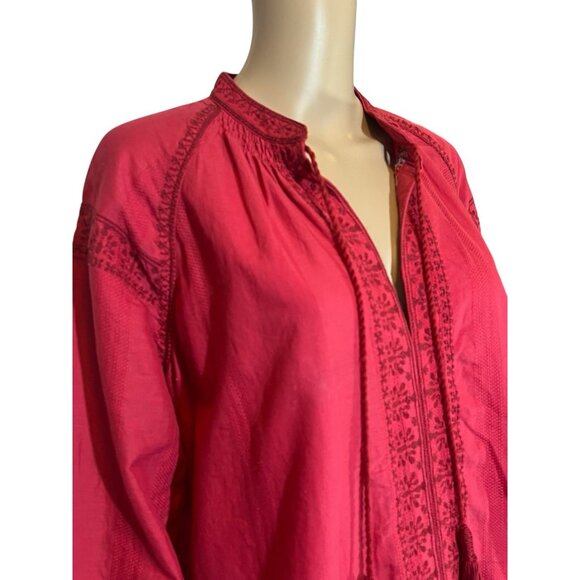 Madewell Women’s Medium Top Camellia Boho Embroidered Oversized Red Tunic Cotton - Picture 2 of 13